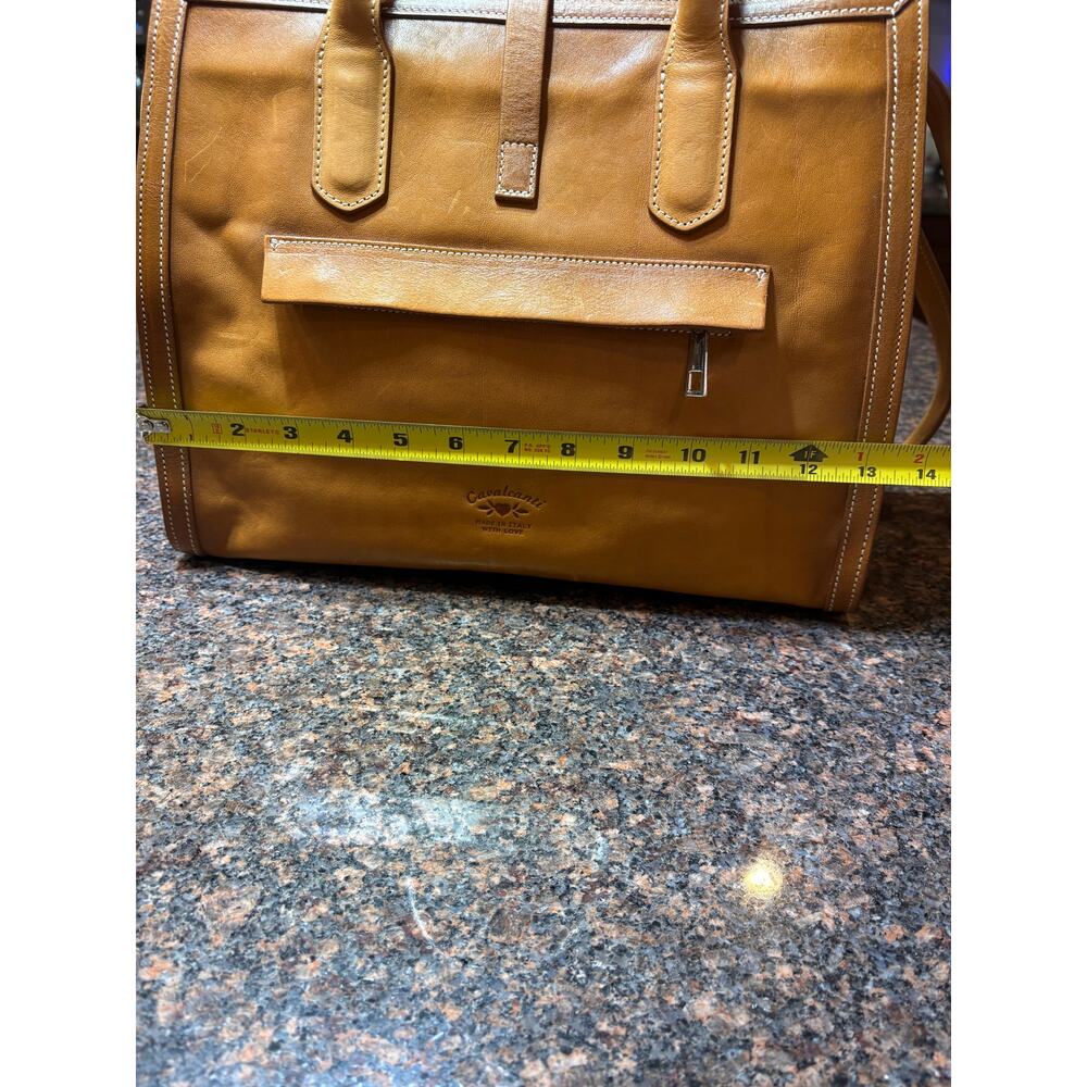 Cavalcanti Italian Designer Cognac Burnished Leather Satchel Shoulder Strap NWT - Picture 8 of 16